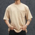 Beige Structured Half Sleeves Oversized T-Shirt - Image 2