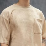 Beige Structured Half Sleeves Oversized T-Shirt - Image 4