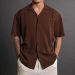 Brown Structured Oversized Half Sleeves Shirt