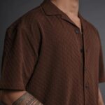 Brown Structured Oversized Half Sleeves Shirt - Image 3