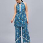 Floral Print Halter Neck Tunic with Palazzos Set