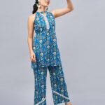 Floral Print Halter Neck Tunic with Palazzos Set - Image 2
