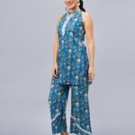 Floral Print Halter Neck Tunic with Palazzos Set - Image 3